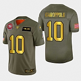 Nike 49ers 10 Jimmy Garoppolo 2019 Olive Gold Salute To Service 100th Season Limited Jersey Dyin,baseball caps,new era cap wholesale,wholesale hats